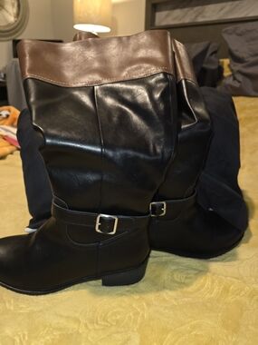Covington Black Boots with Brown Cuff and Buckle